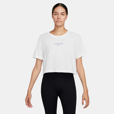 نايكي برو تيشيرت دراي-فت قصير بأكمام قصيرة للنساء أبيض