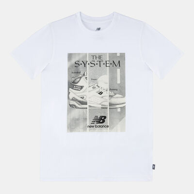 نيو بالانس طقم تيشيرت وشورت جرافيك سيستم للأطفال أبيض