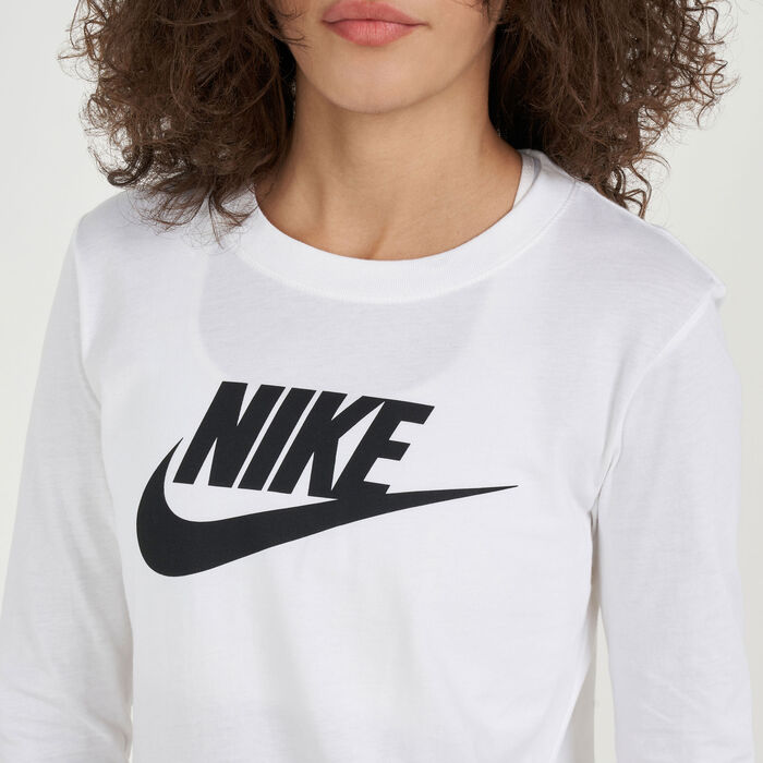 نايكي تيشيرت إسنشال أيكون فوتورا بأكمام طويلة للنساء أبيض image number 3