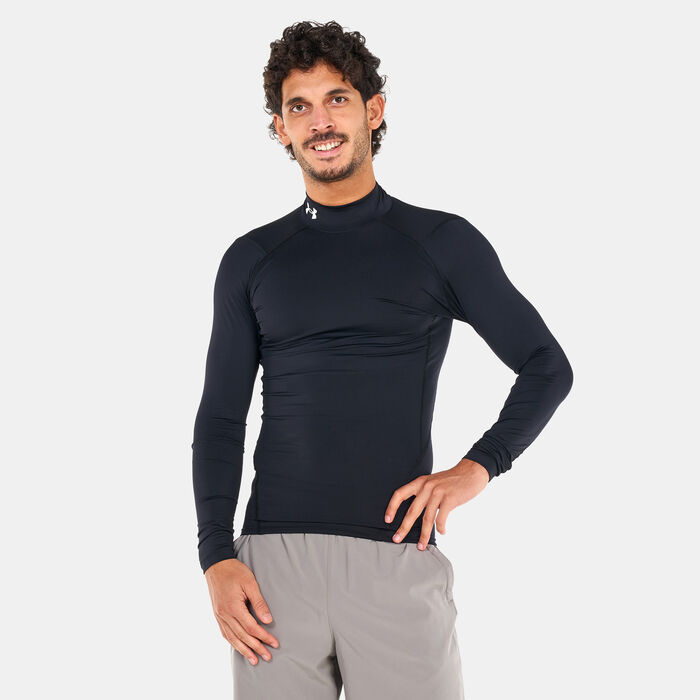 اندر ارمر تيشيرت هيت جير موك بأكمام طويلة للرجال أسود image number 0