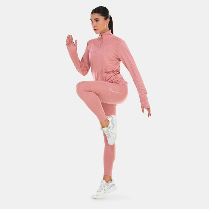 نايكي تيشيرت الجري دراي-فت سووش بربع سحاب للنساء وردي image number 2